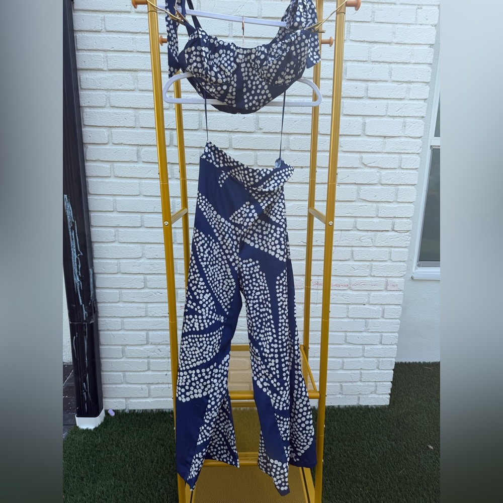 Luxxel Navy and White Polka Dot Wide-Leg set size S